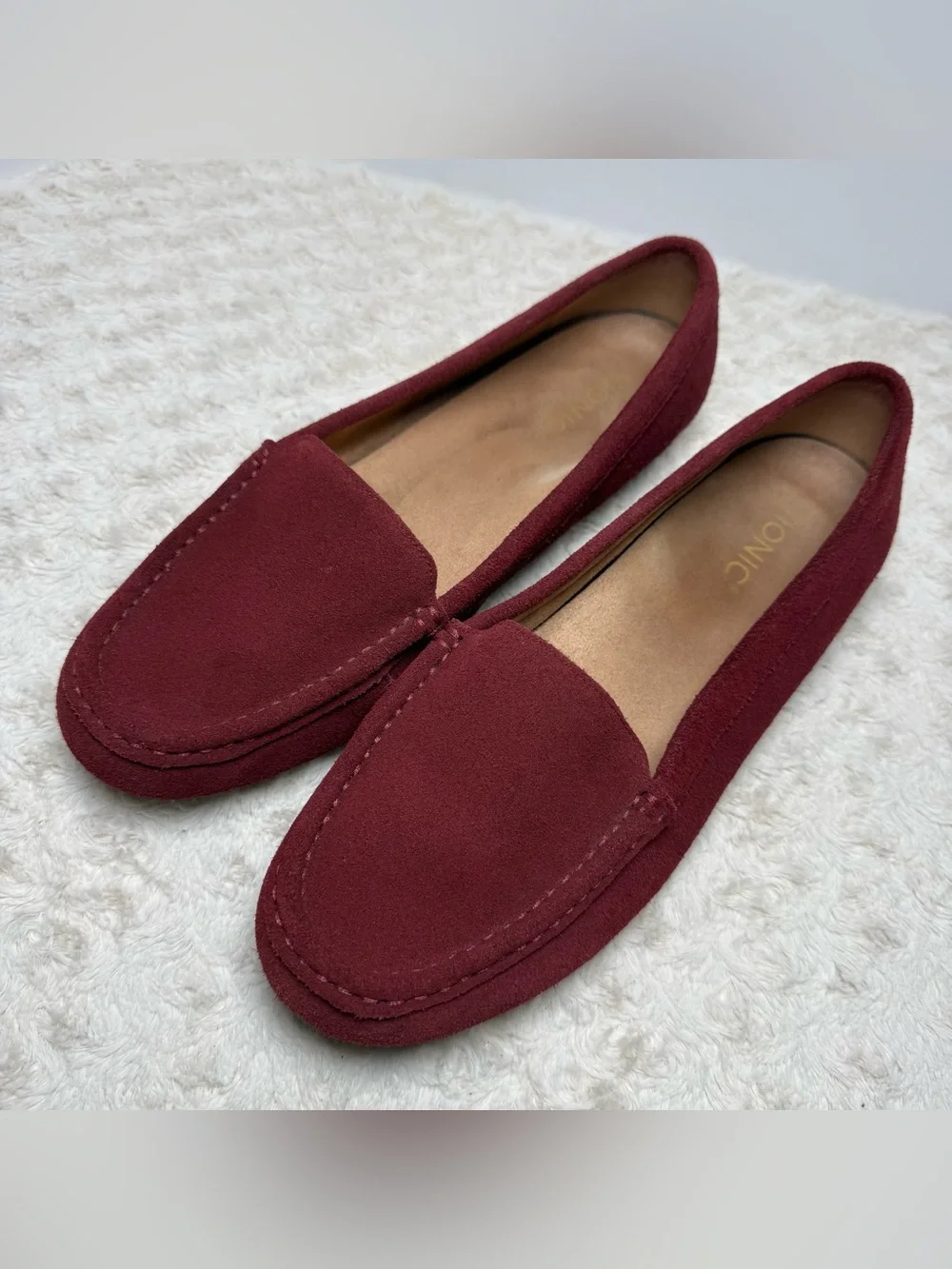 Vionic Women's Burgundy Suede Slip-On Loafers - Picture 1 of 8